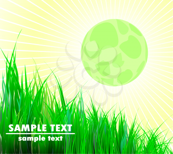 Royalty Free Clipart Image of a Green Moon and Grass